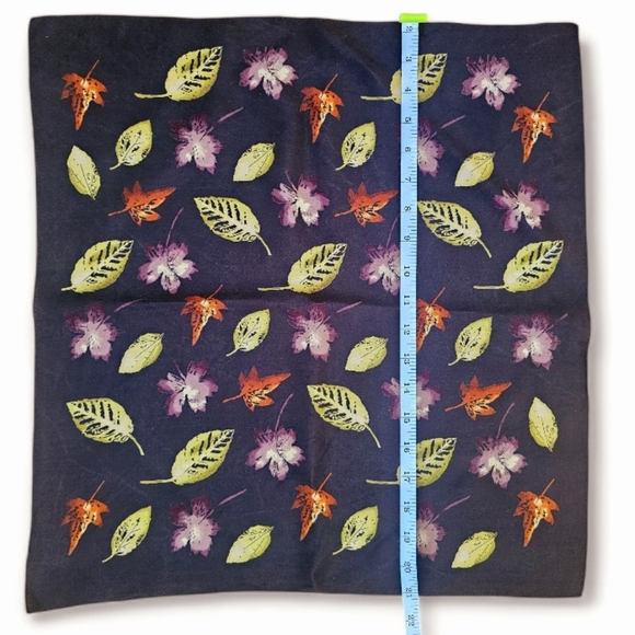 20" Square Dark Brown Scarf With Autumn Leaves Design. - Picture 2 of 5